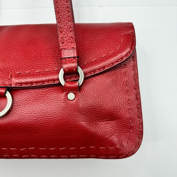Adrienne Vittadini Red Pebbled Leather Purse Handbag Shoulder Bag Top Stitching - Picture 4 of 16